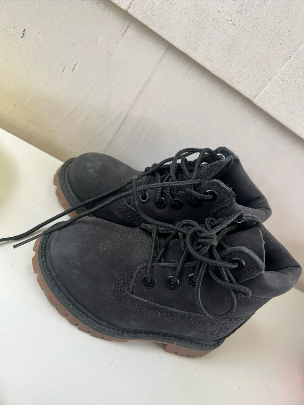 Timberland Kids Black Lace-Up Boots with Brown Outsole